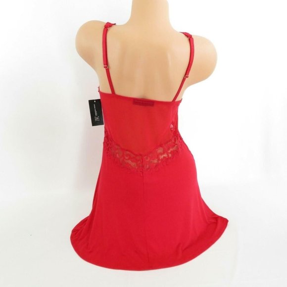 INC Women's Gown Red M Soft Knit Chemise Nightgown Lace Detail V-Neck Sleepwear - Picture 8 of 12